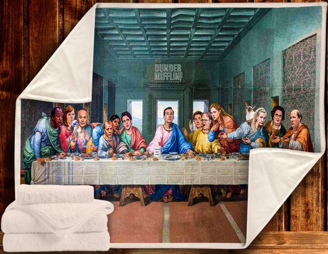Cozy Dunder Mifflin Office Parody Blanket – Fun Last Supper Design For Fans - Image 5