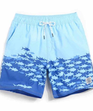 Men'S Blue Shark Print Swim Trunks - Quick Dry Beach Shorts With Elastic Waistband