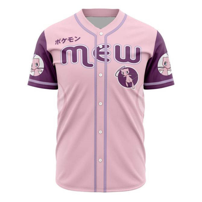 Stylish Pink Baseball Jersey Featuring Cute Mew Design – Perfect For Pokémon Fans!