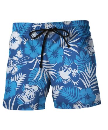 Men'S Tropical Blue Disney Swim Trunks - Fun Floral Beach Shorts With Drawstring