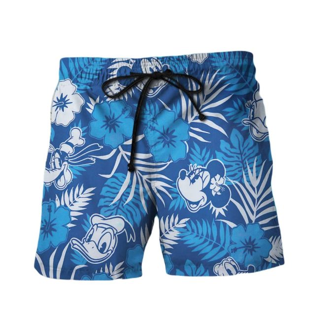 Men'S Tropical Blue Disney Swim Trunks - Fun Floral Beach Shorts With Drawstring