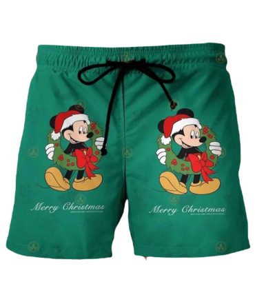 Festive Mickey Christmas Swim Trunks - Holiday Cheer Beachwear For Men & Boys