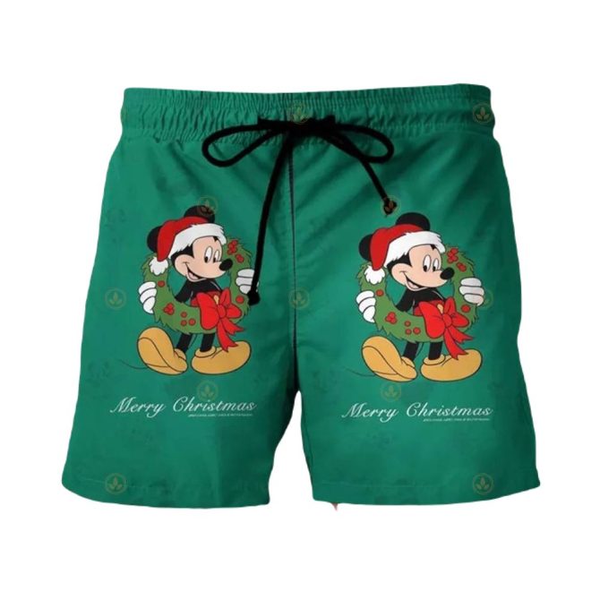 Festive Mickey Christmas Swim Trunks - Holiday Cheer Beachwear For Men & Boys