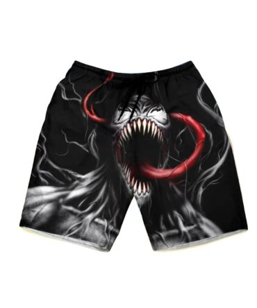 Men'S Graphic Venom-Inspired Board Shorts - Bold Black Swimwear For Summer