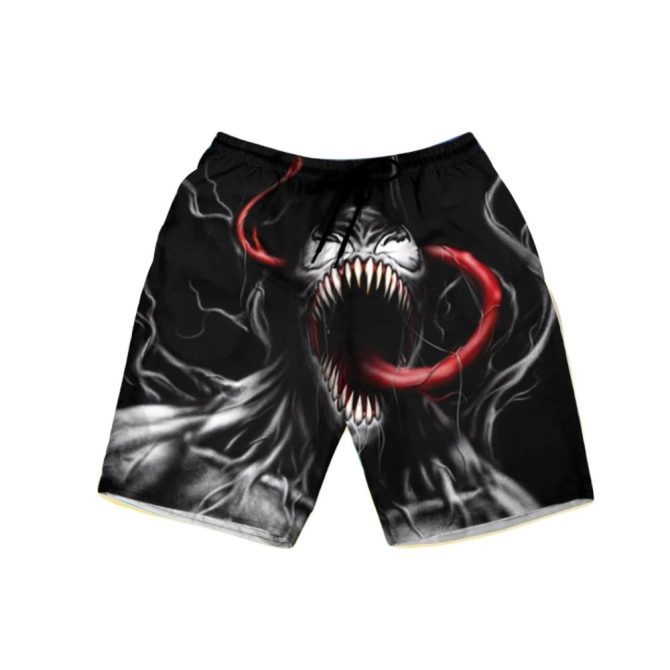 Men'S Graphic Venom-Inspired Board Shorts - Bold Black Swimwear For Summer