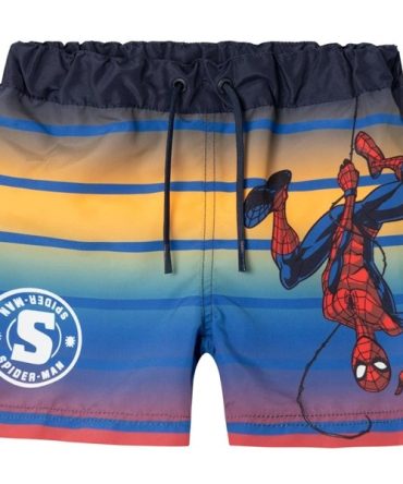 Kids' Spider-Man Swim Shorts - Colorful Stripes, Quick-Dry, Fun Beachwear For Boys