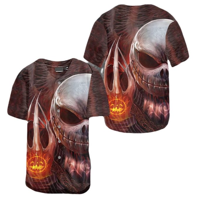 Skull & Flames Baseball Jersey - Bold Halloween Shirt For Men - Unique Gothic Style