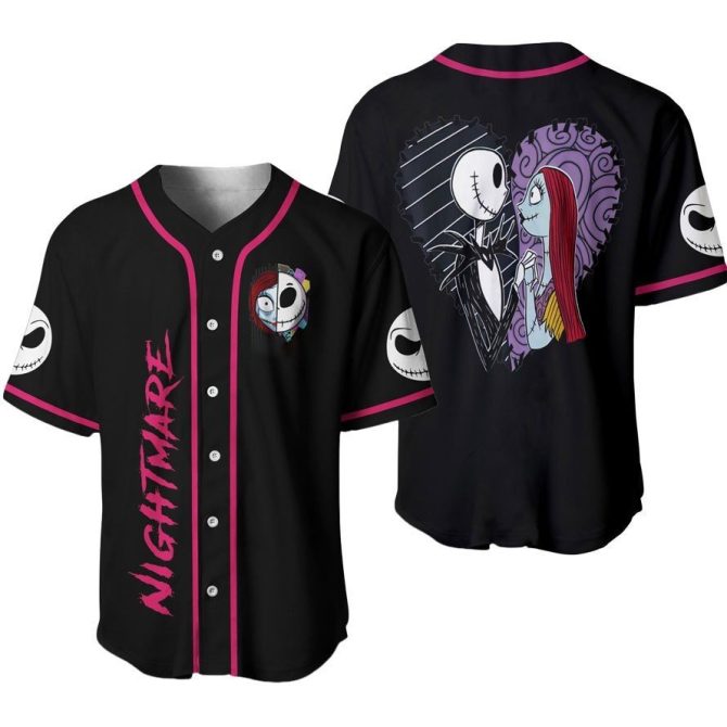 Nightmare Baseball Jersey - Spooky Couples Design, Unisex, Perfect Gift, Black & Pink
