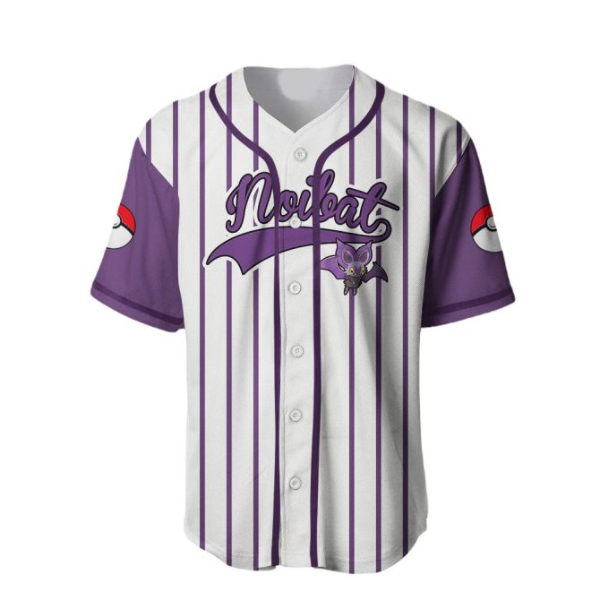Limited Edition Noibat Baseball Jersey – Stylish Purple & White Pokéball Design - Image 2