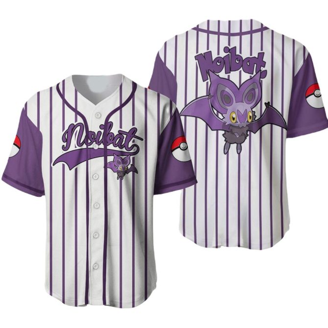 Limited Edition Noibat Baseball Jersey – Stylish Purple & White Pokéball Design