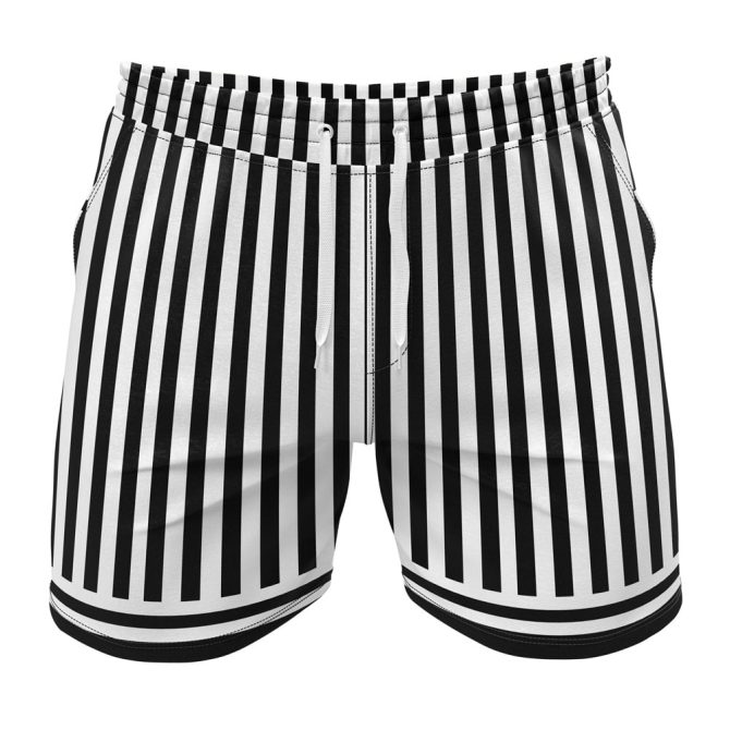 Men'S Black & White Striped Athletic Shorts - Trendy Summer Casual Wear