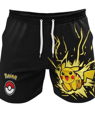 Electric Pikachu Graphic Men'S Shorts - Pokémon Black Athletic Wear