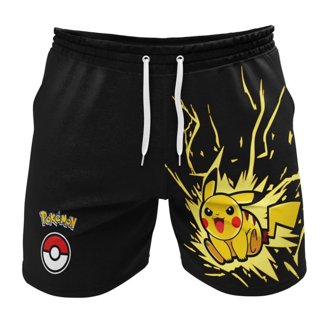 Electric Pikachu Graphic Men'S Shorts - Pokémon Black Athletic Wear