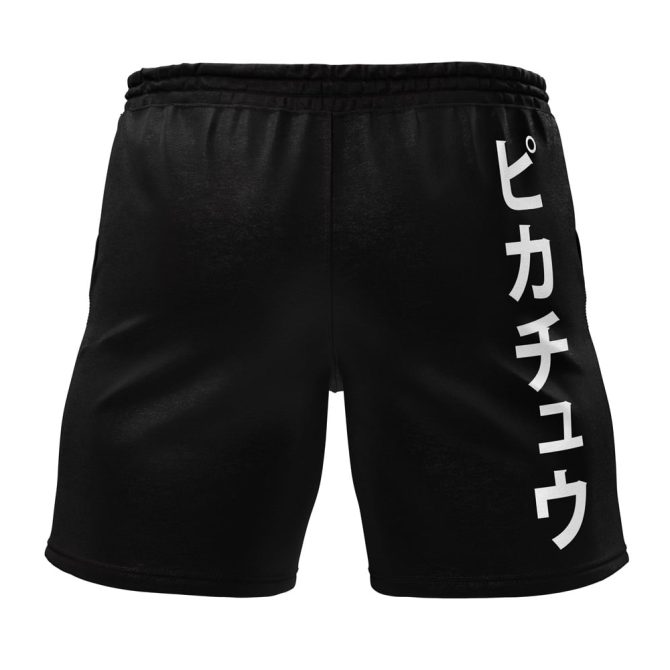 Electric Pikachu Graphic Men'S Shorts - Pokémon Black Athletic Wear - Image 2