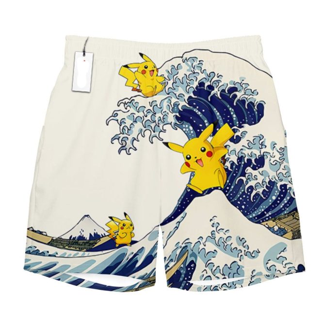 Catch Waves In Style: Pikachu Surf Print Swim Shorts - Perfect For Beach Fun! - Image 2