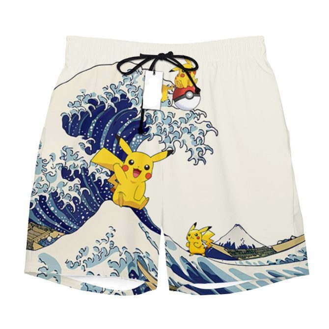 Catch Waves In Style: Pikachu Surf Print Swim Shorts - Perfect For Beach Fun! - Image 3
