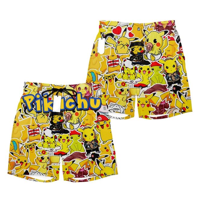Vibrant Pikachu Graphic Swim Shorts - Fun & Trendy Beachwear For Kids & Adults