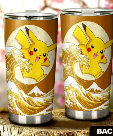 Vibrant Pikachu Tumbler - Limited Edition Stainless Steel Travel Mug With Japanese Wave Design