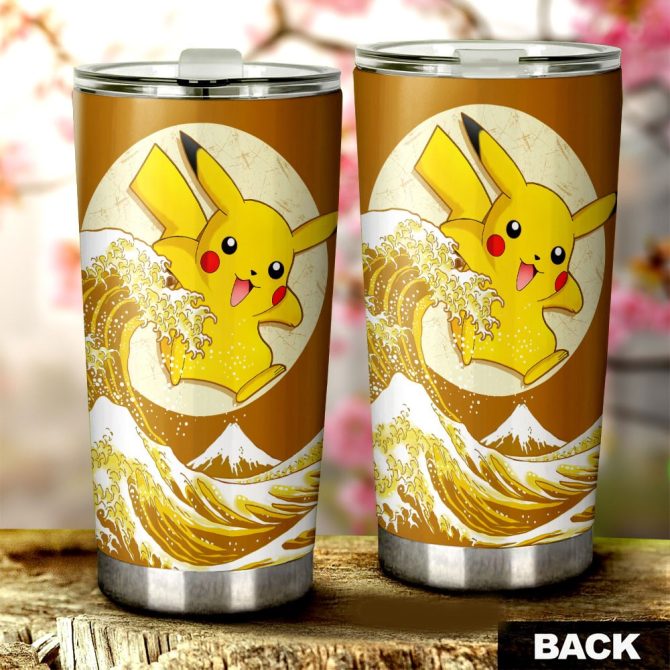 Vibrant Pikachu Tumbler - Limited Edition Stainless Steel Travel Mug With Japanese Wave Design
