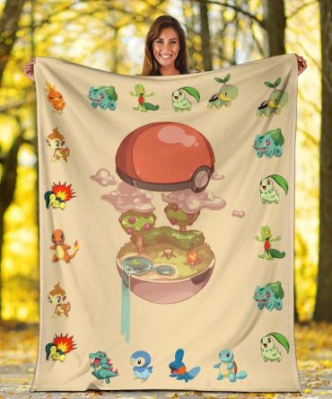 Cozy Pokémon Adventure Blanket - Soft Fleece Throw With Cute Starter Designs