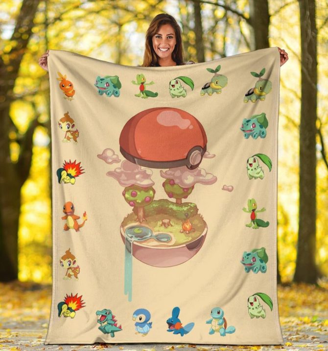 Cozy Pokémon Adventure Blanket - Soft Fleece Throw With Cute Starter Designs