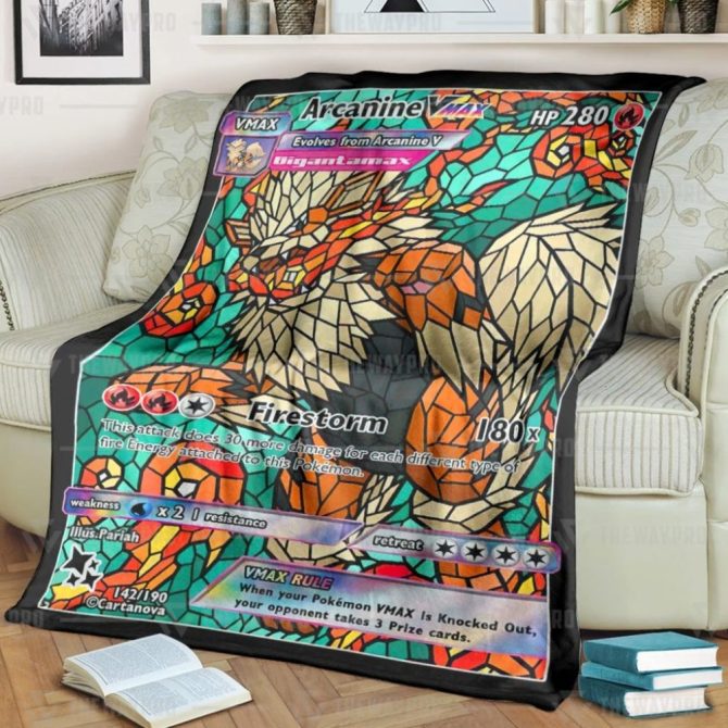 Cozy Arcanine Vmax Blanket - Perfect Gift For Pokémon Fans - Vibrant Stained Glass Design