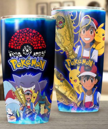 Vibrant Pokémon Champion Tumbler Cup - Ash & Pikachu Design - Perfect Gift For Fans!