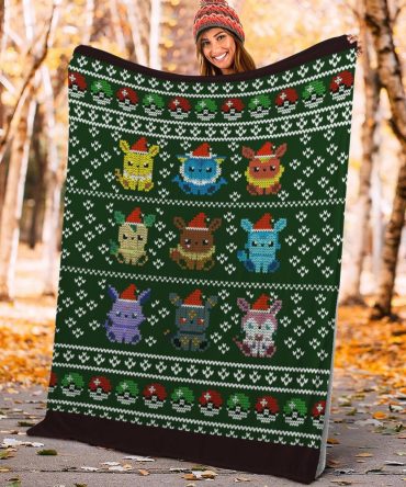 Cozy Holiday Knit Blanket - Adorable Pixel Creatures & Festive Design For Warm Winter Nights