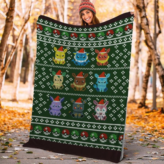 Cozy Holiday Knit Blanket - Adorable Pixel Creatures & Festive Design For Warm Winter Nights