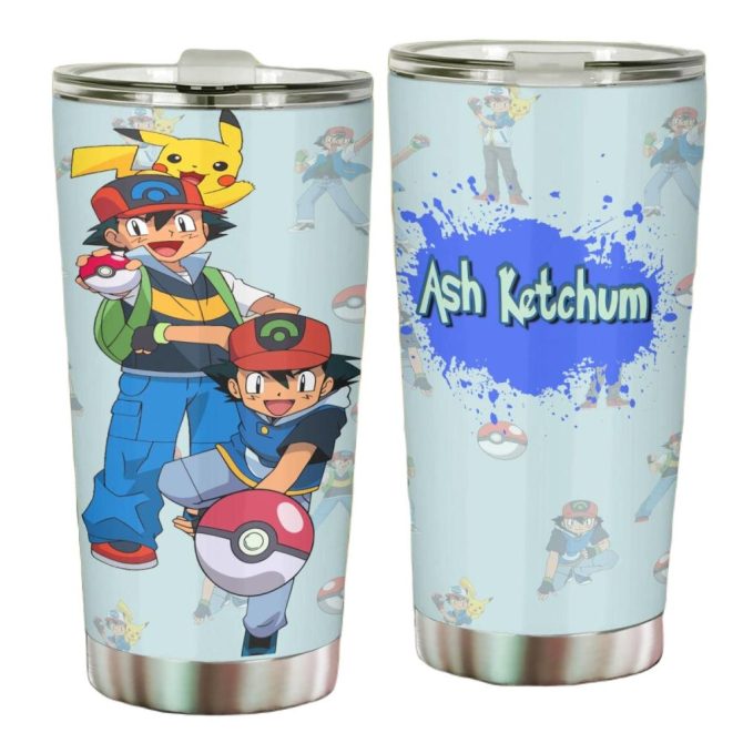 Insulated Ash & Pikachu Travel Tumbler - 20Oz Stainless Steel Cup For Fans