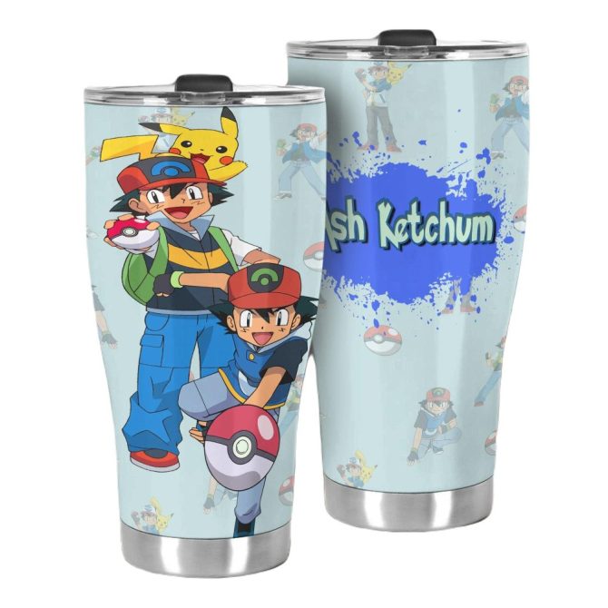 Insulated Ash & Pikachu Travel Tumbler - 20Oz Stainless Steel Cup For Fans - Image 2