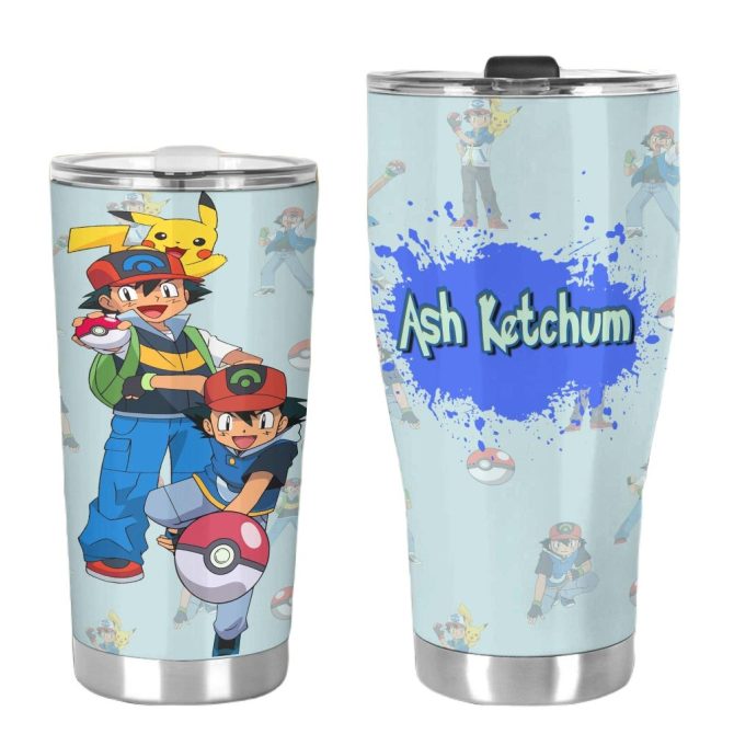 Insulated Ash & Pikachu Travel Tumbler - 20Oz Stainless Steel Cup For Fans - Image 3
