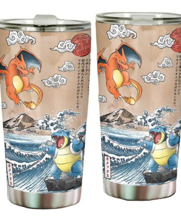 Vintage Japanese Art Style Tumbler With Iconic Fire & Water Characters – 20Oz Insulated Travel Mug