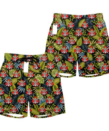 Vibrant Tropical Skull Print Board Shorts - Perfect For Beach & Pool Adventures!
