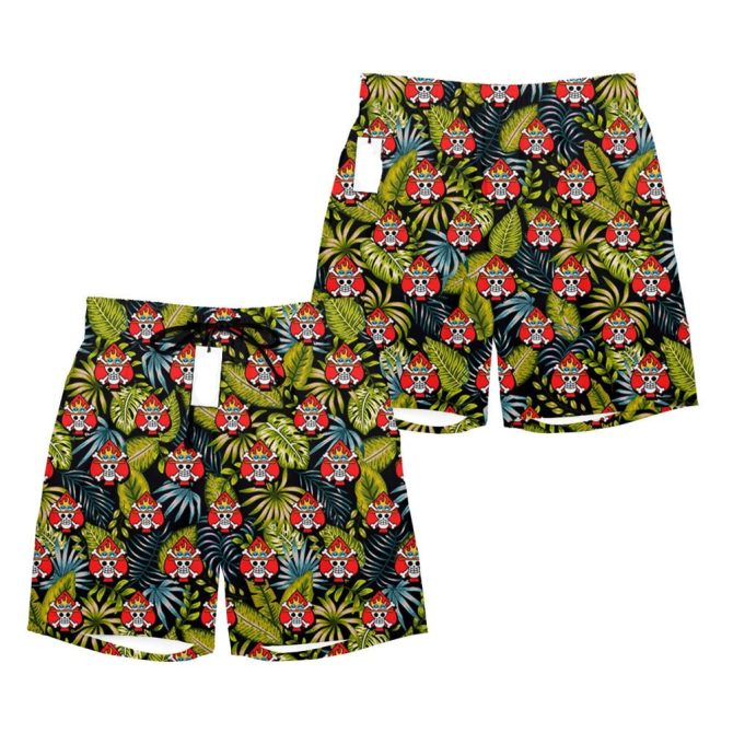 Vibrant Tropical Skull Print Board Shorts - Perfect For Beach & Pool Adventures!