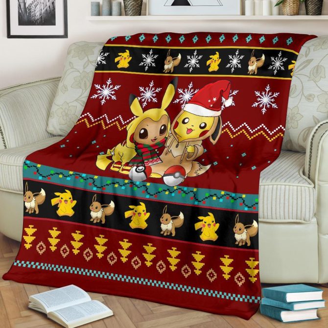 Cozy Pikachu & Eevee Holiday Blanket – Perfect Gift For Pokémon Fans! - Image 2