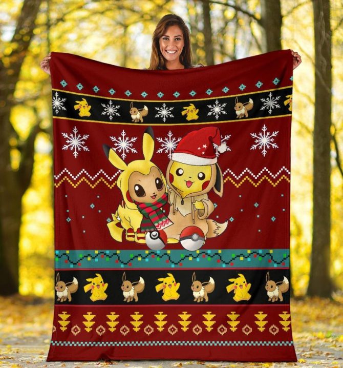 Cozy Pikachu & Eevee Holiday Blanket – Perfect Gift For Pokémon Fans!
