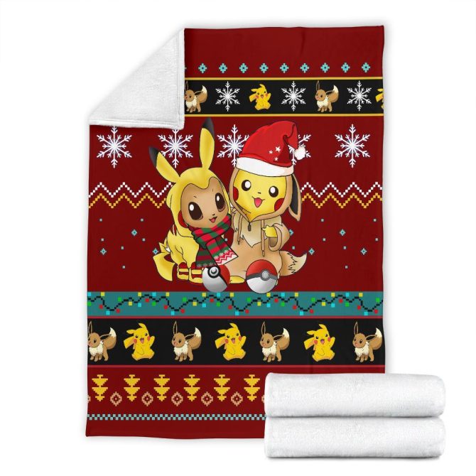 Cozy Pikachu & Eevee Holiday Blanket – Perfect Gift For Pokémon Fans! - Image 3