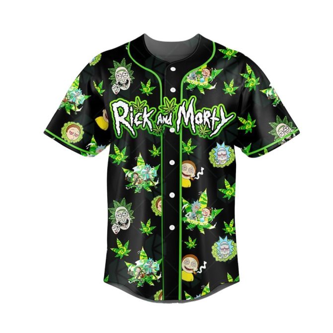 Rick & Morty Baseball Jersey – Bold Black & Green Cartoon Graphic Tee For Fans