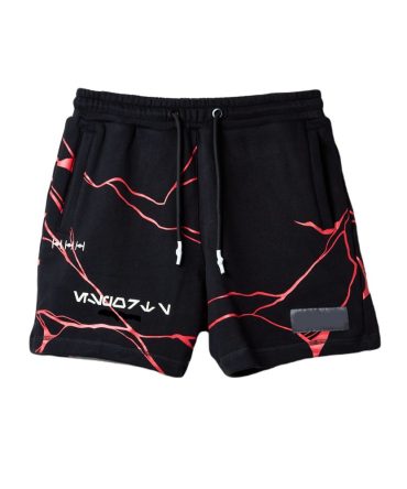 Stylish Black Athletic Shorts With Red Graphic Design – Perfect For Sports & Casual Wear