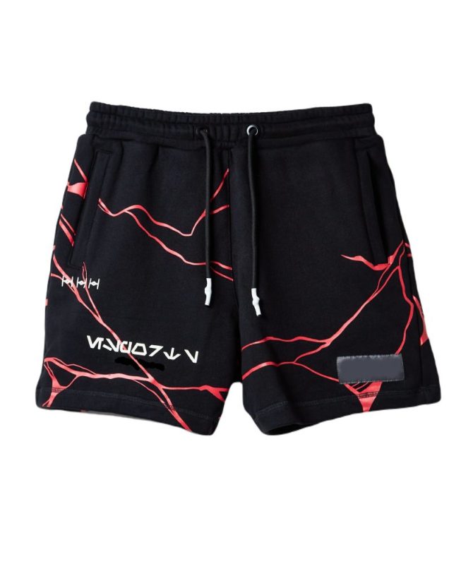 Stylish Black Athletic Shorts With Red Graphic Design – Perfect For Sports & Casual Wear