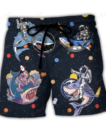 Space Adventure Shark Swim Trunks - Astronaut Galaxy Print Men'S Shorts