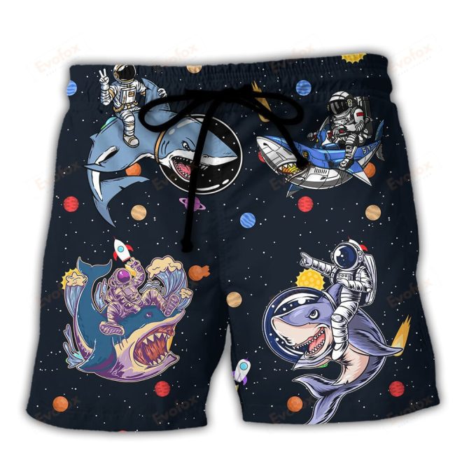 Space Adventure Shark Swim Trunks - Astronaut Galaxy Print Men'S Shorts