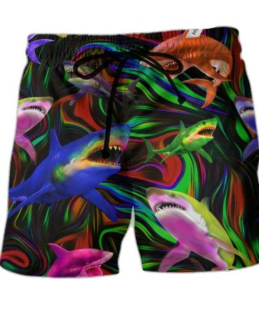 Vibrant Shark Print Swim Trunks – Bold & Colorful Beachwear For Men – Perfect Summer Style