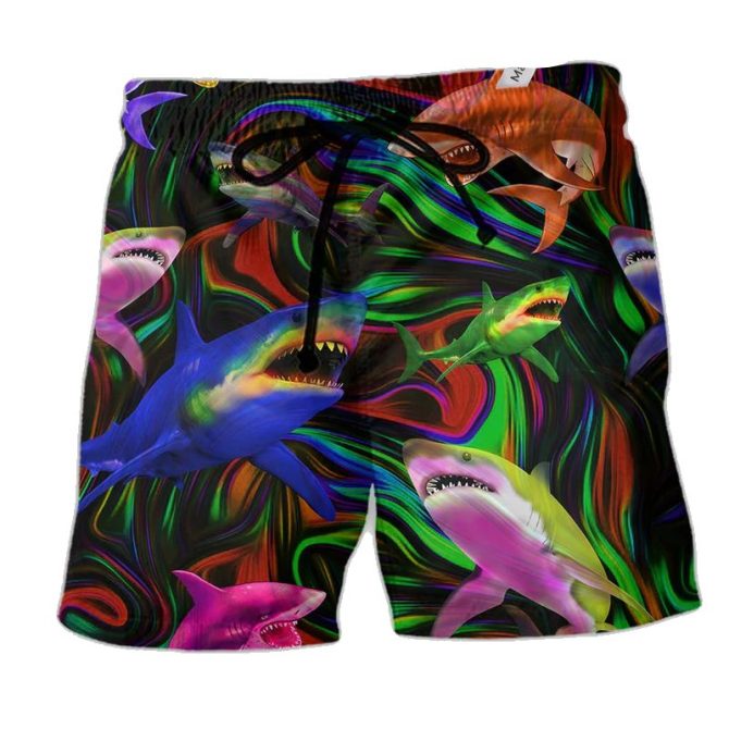 Vibrant Shark Print Swim Trunks – Bold & Colorful Beachwear For Men – Perfect Summer Style