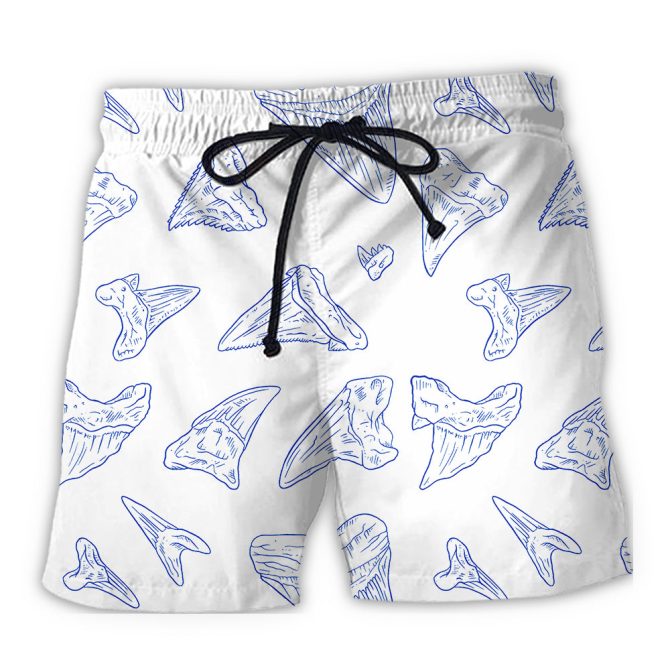 Men'S Shark Tooth Swim Trunks - Quick-Dry Beach Shorts With Drawstring , Summer Essentials