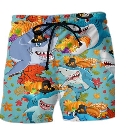 Festive Shark Thanksgiving Swim Shorts - Colorful Autumn Beachwear For Kids & Adults
