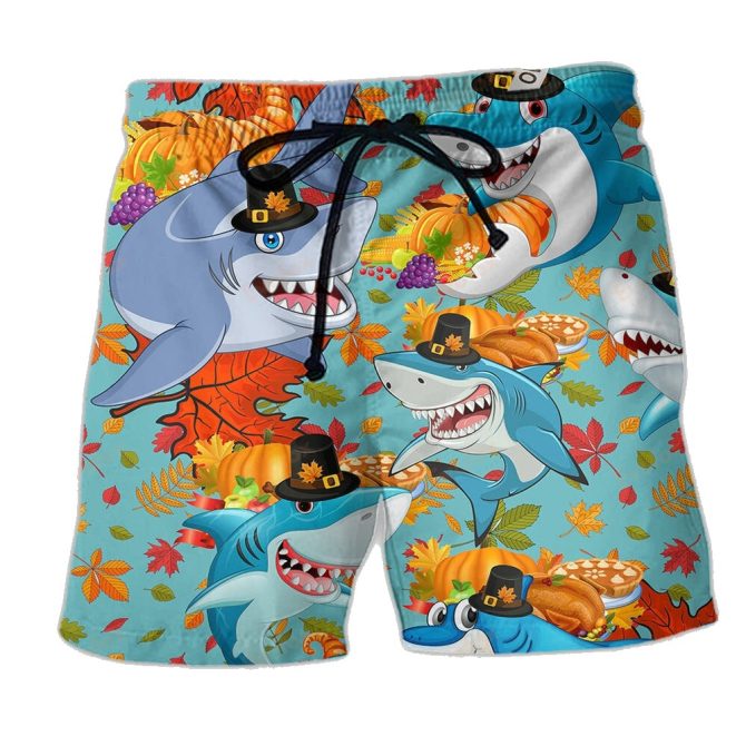 Festive Shark Thanksgiving Swim Shorts - Colorful Autumn Beachwear For Kids & Adults