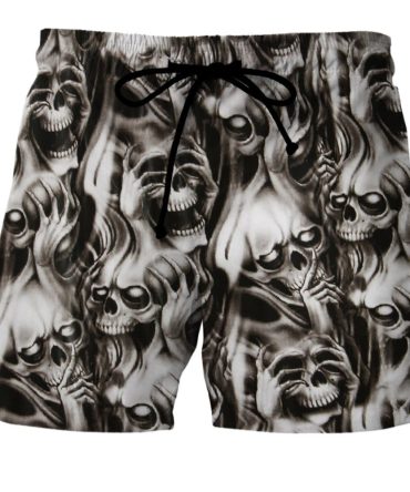 Men'S Gothic Skull Print Swim Trunks - Spooky Summer Beachwear