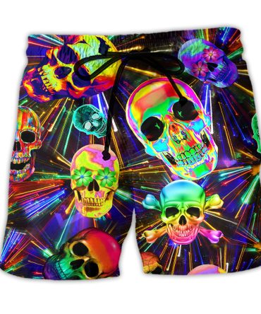 Vibrant Neon Skull Swim Shorts - Eye-Catching, Comfortable Beachwear For Summer Fun